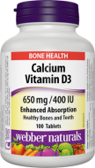 Calcium 650 mg + Vitamín D3 400 IU Webber Naturals Calcium 650 mg + Vitamín D3 400 IU Webber Naturals