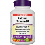 Calcium, Vitamín D3 650 mg/400 IU Webber Naturals Calcium, Vitamín D3 650 mg/400 IU Webber Naturals